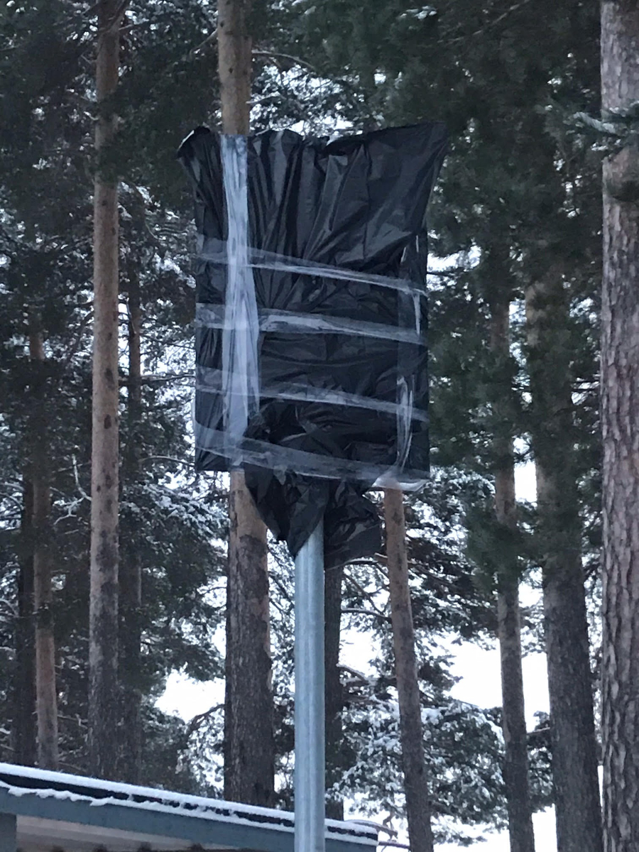 Here's what it looked like when the signs were covered with black plastic bags.